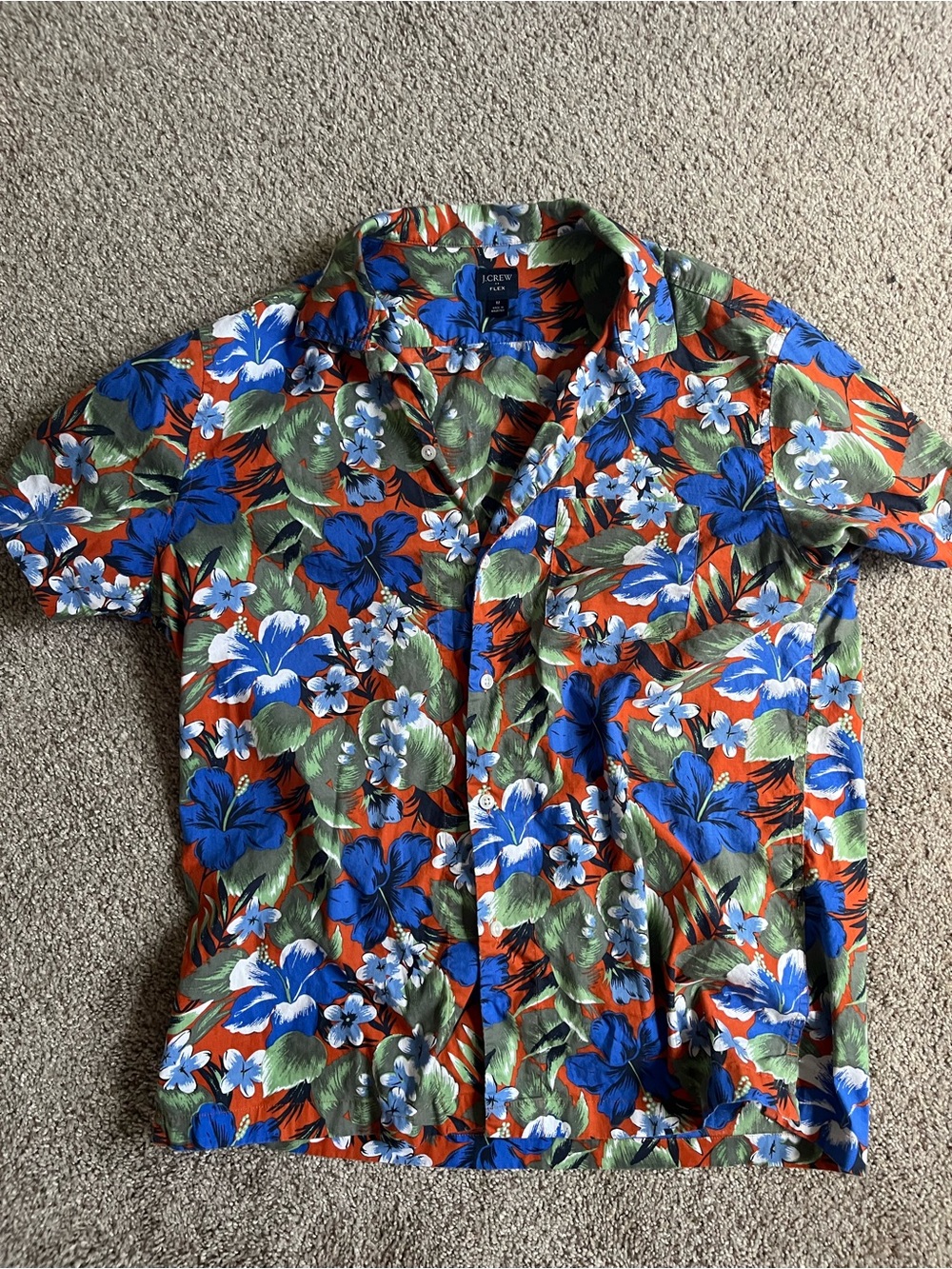 J. Crew Orange Floral Hawaiian Button-Up with Blue & Green Accents